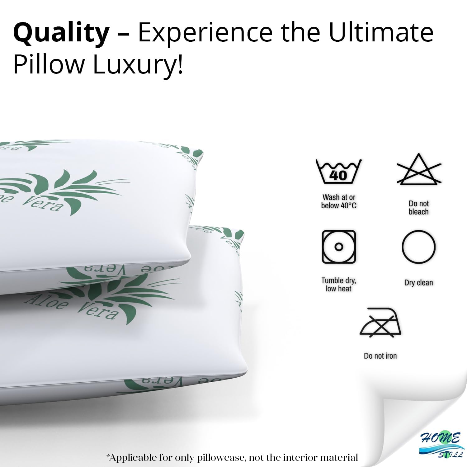 HOME STILL Juego de 2 almohadas de espuma viscoelástica, 40 x 70 x 12 cm, diseño de aloe vera, exterior de microfibra agradable al tacto, soporte para el cuello, sueño profundo y cómodo, lavable a