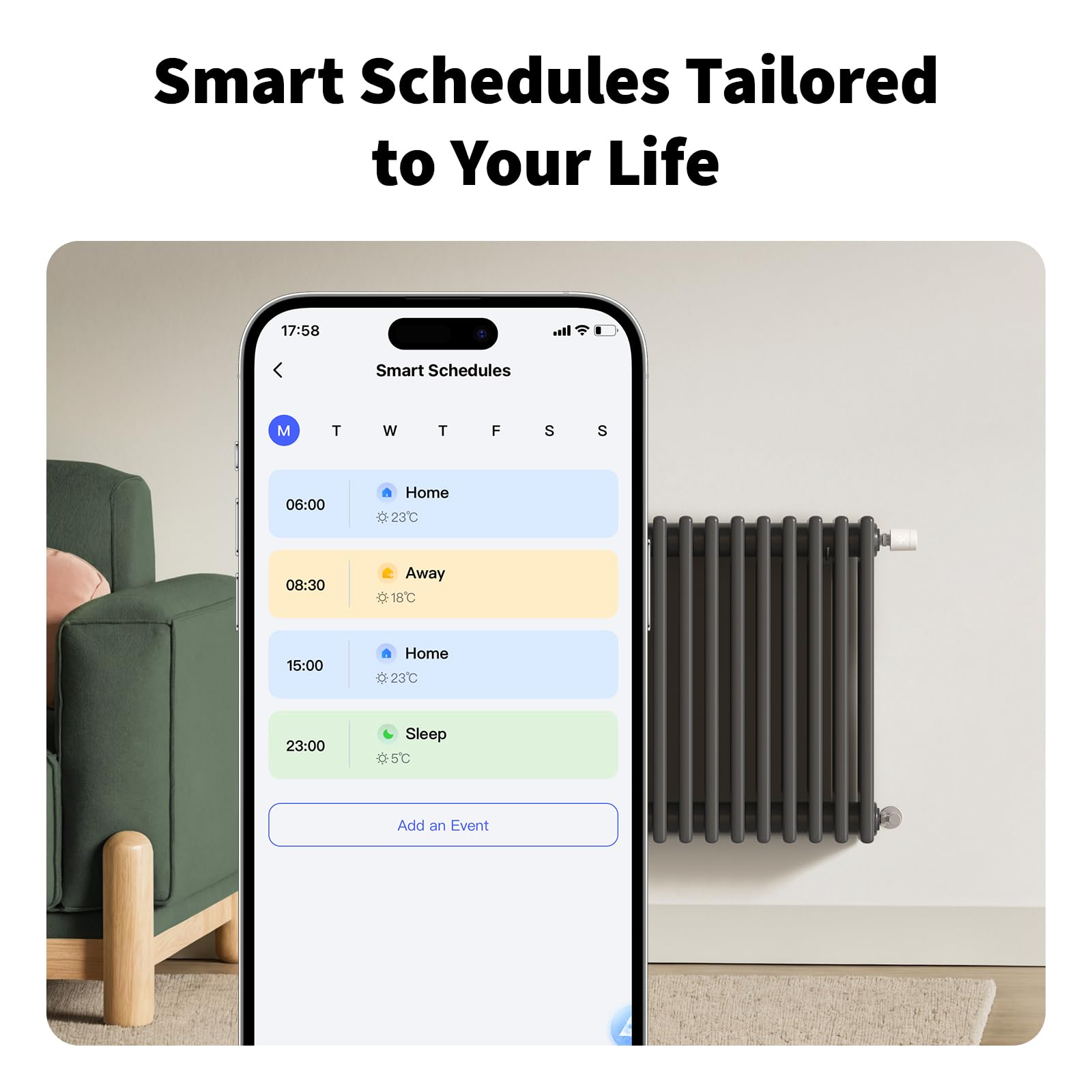 Aqara W600 Inteligentny Termostat Grzejnikowy, Zigbee/Thread, z Oszczędz. Energii, Harmonogramem, Geofencingiem i Długą Żywotnością Baterii. Zgodny z Apple Home, Home Assistant, Alexa, Google Home