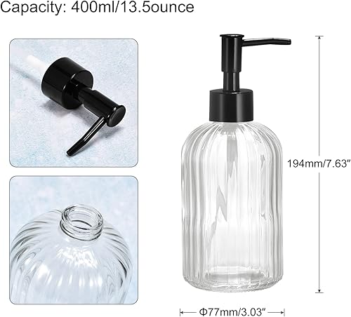 Miniatura 2 de uxcell Dispensador de jabón  Dispensador de jabón de manos de vidrio de 13.5 onzas con bomba negra para cocina, baño, transparente