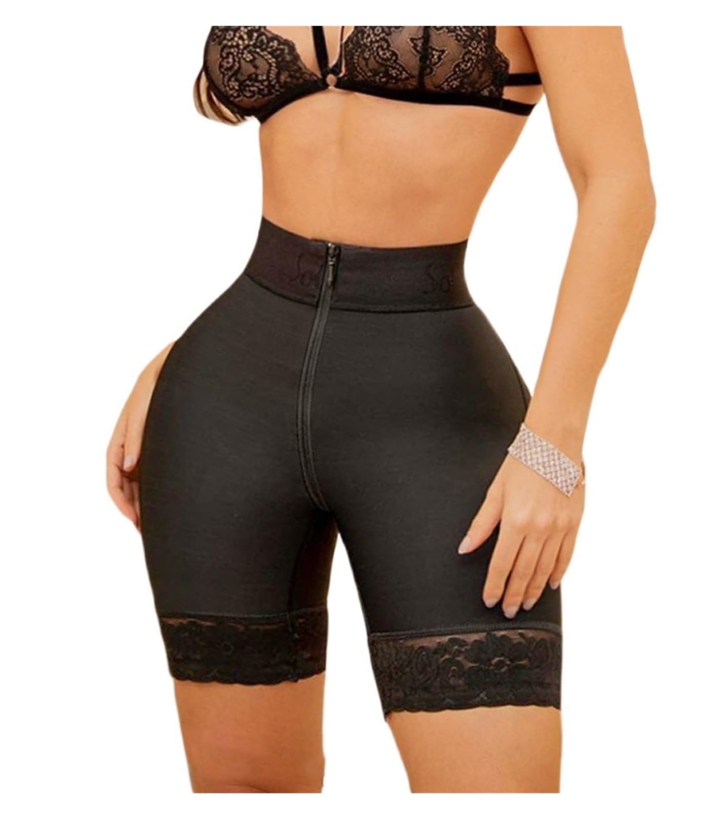 Braga Faja Reductora Mujer Invisible Pantalones cortos levantadores de glúteos con cremallera alta compresión, cintura , Realzador cadera sin costuras, ropa interior adelgazante realce(Black,XXXL)