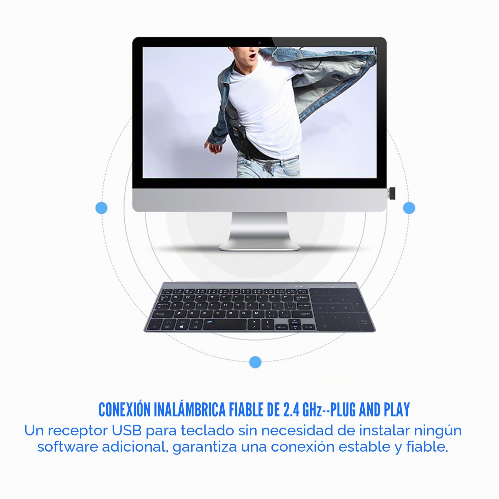 Teclado inalámbrico de 2.4GHz, Teclado inalámbrico portátil con Almohadilla táctil Sensible Compatible con/Android/iOS