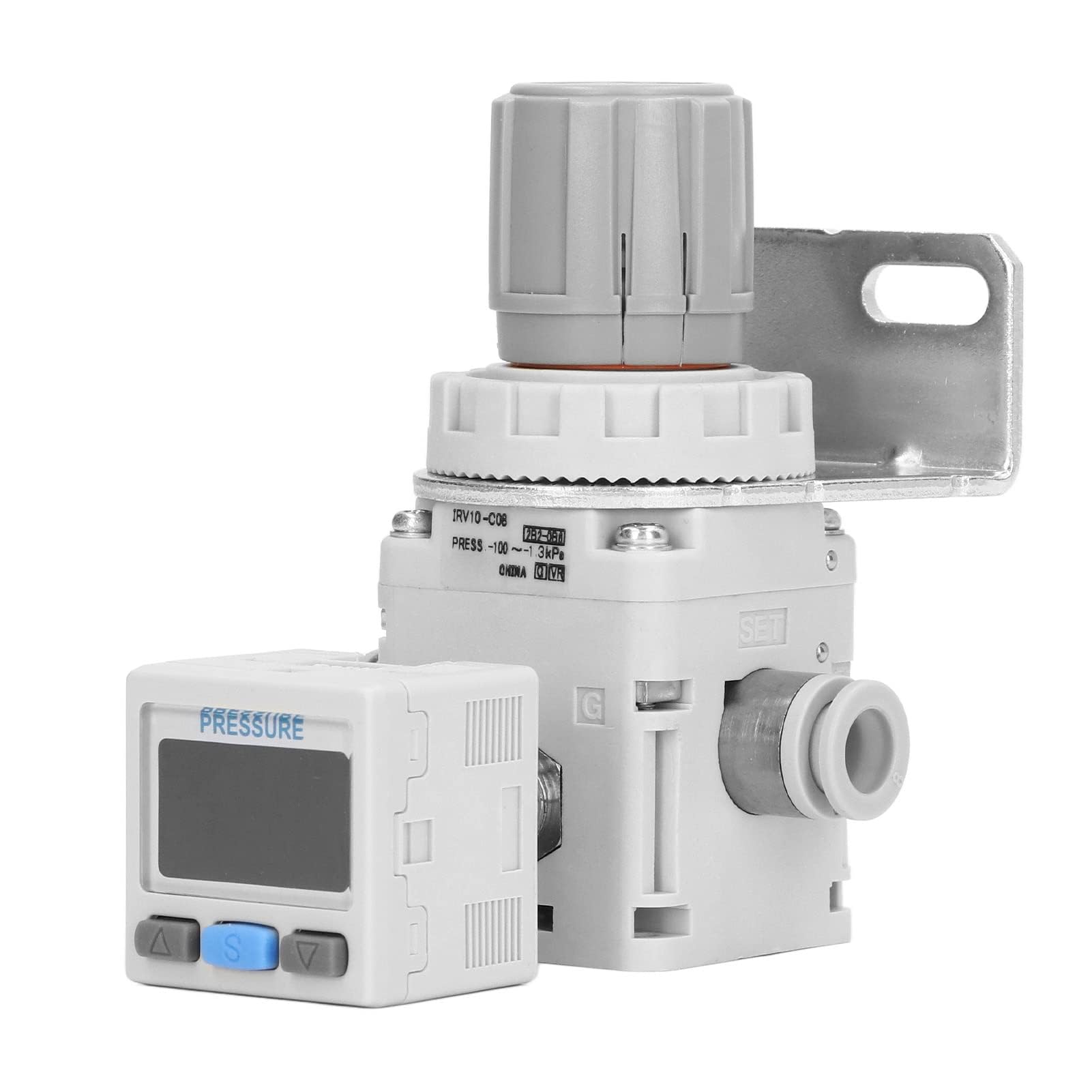 Regulador de Presión de Aire Neumático Kit - Válvula Reguladora de Presión con Manómetro Digital y Soporte Portátil, Rango de -100 a -1,3 kPa