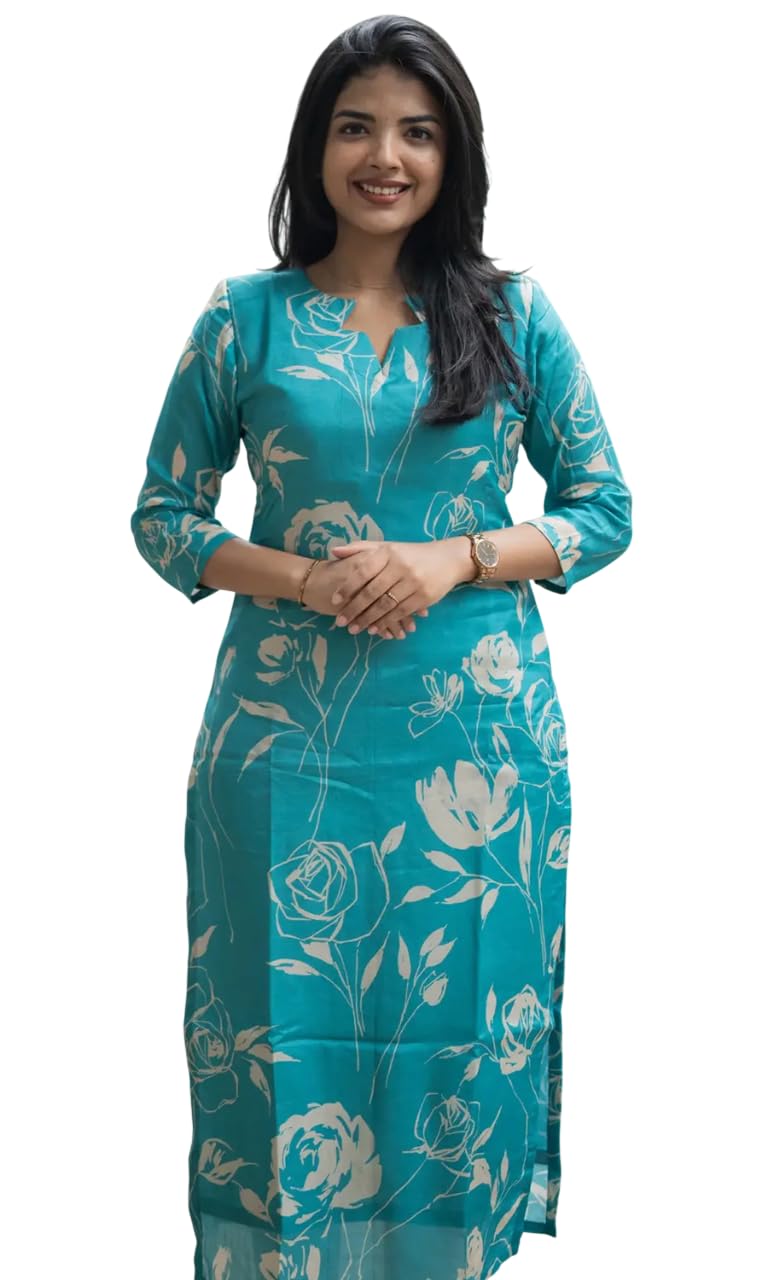 sun fashion and lifestyle Rayon Printed Straight Calf Length Kurta for Women | Kurti (KT68_Firozi)-picture-52