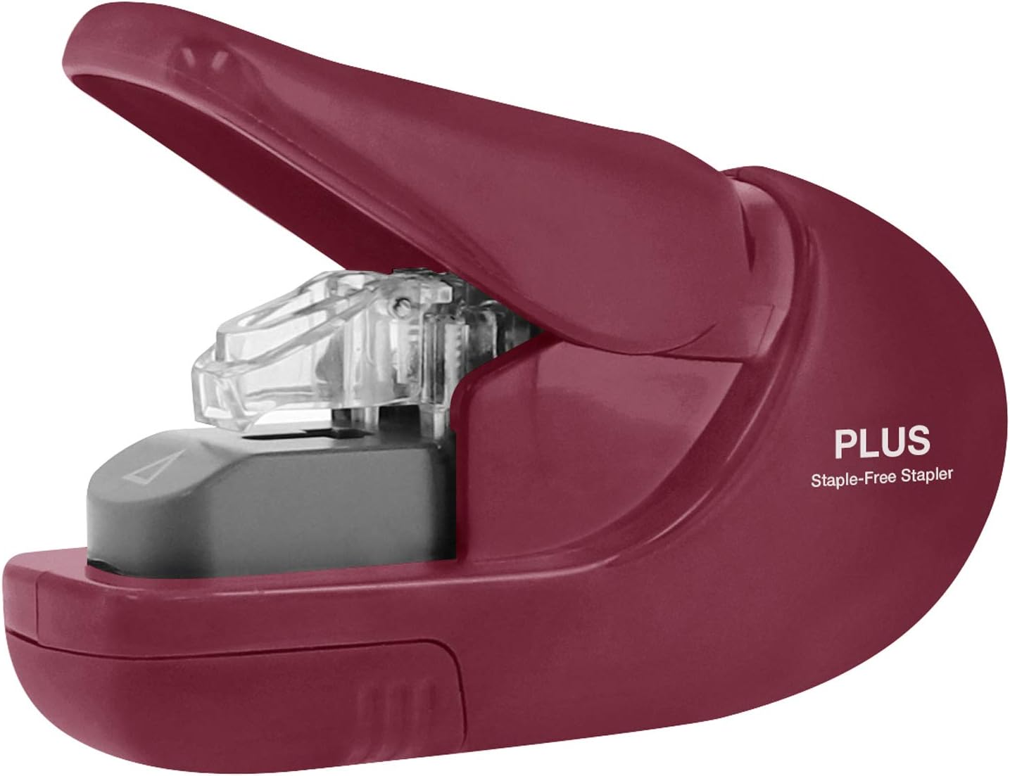 Plus Paper Clinch Compact Staple-Free Stapler, Burgundy Wine thumbnail