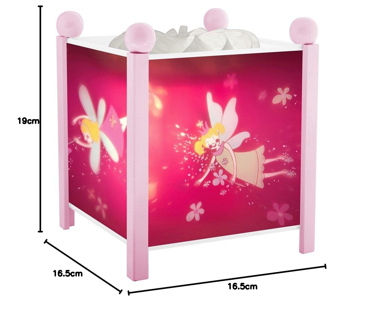 Trousselier - Elfen Prinzessin - Nachtlicht - Magische Laterne - Ideales Geburtsgeschenk - Farbe Holz rosa - animierte Bilder - beruhigendes Licht - 12V 10W Glühbirne inklusive - EU Stecker