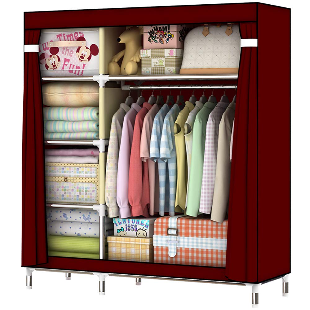 Armoire en tissu renforcé avec acier 25mm penderie pliable stable à tablettes pour chambre