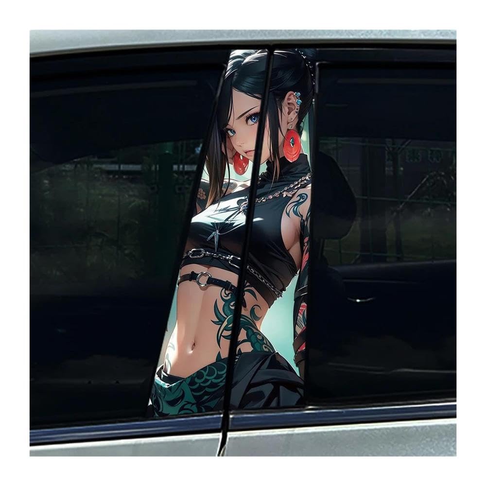 Decorative Items 2pcs Tattoo Female Samurai Car Center Pillar Sticker B Pillar Protective Film Decoration(B)