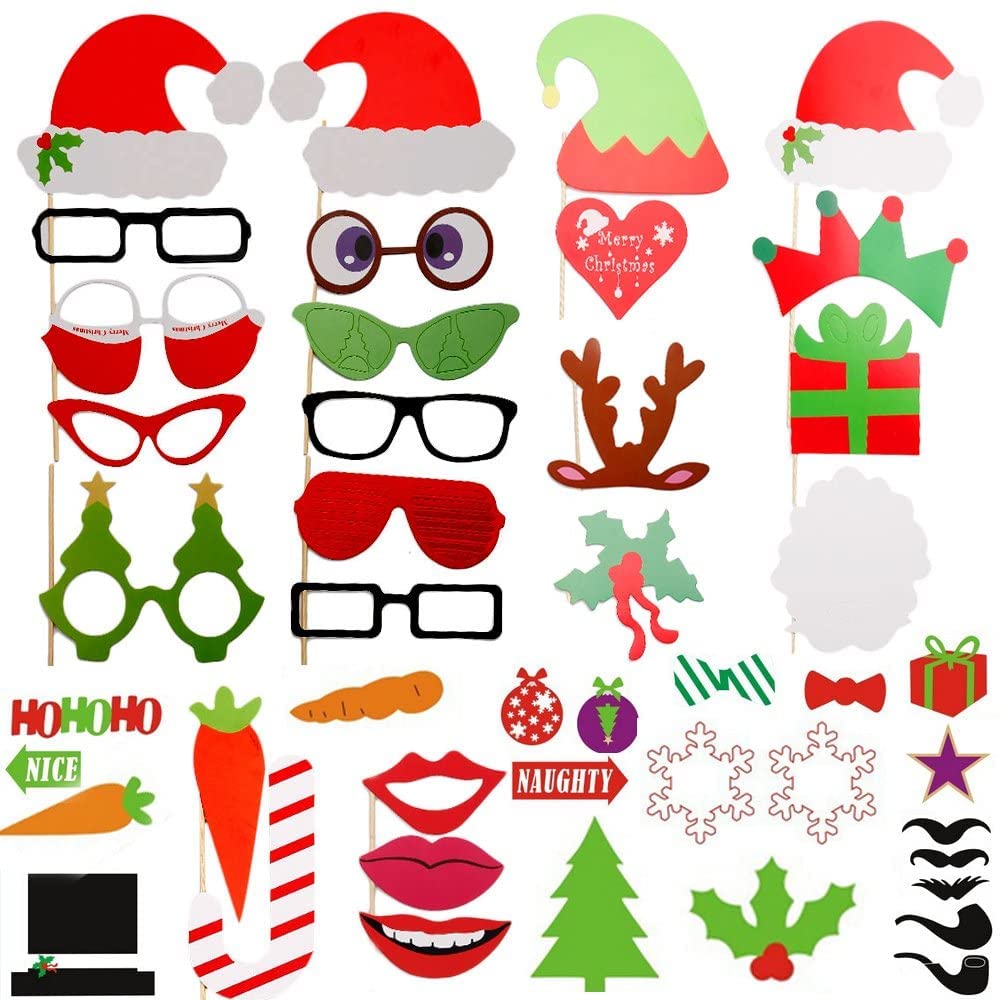 50 Pieces Christmas Photo Props, Uten Christmas Selfie Props, Xmas Photo Booth Props, Party Decoration Accessories for Christmas Decoration, Holiday Party for Adults Kids