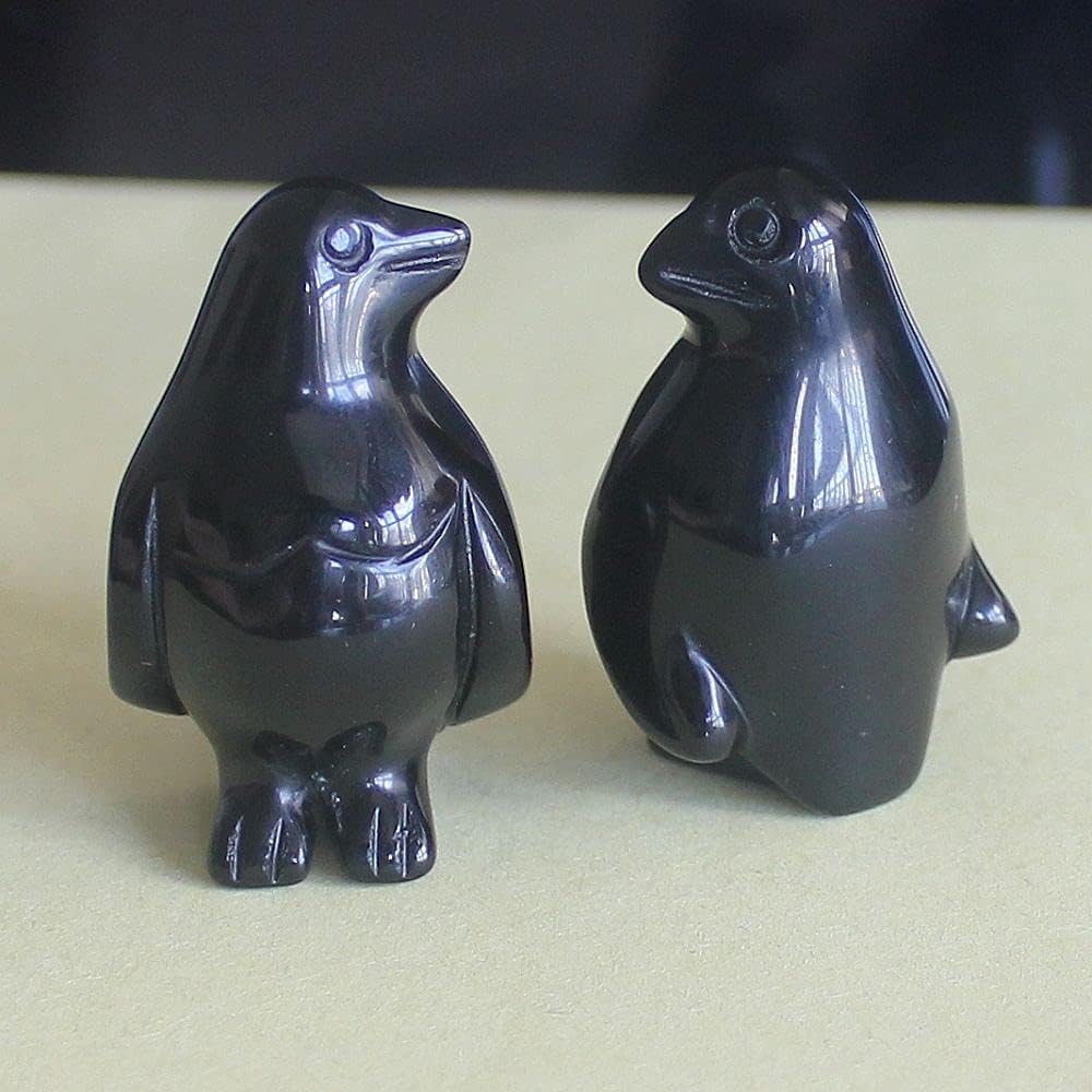 Hand Carved Gemstone Crystal Black Obsidian Penguin Figurine Animal Carving 1.5'' image 3