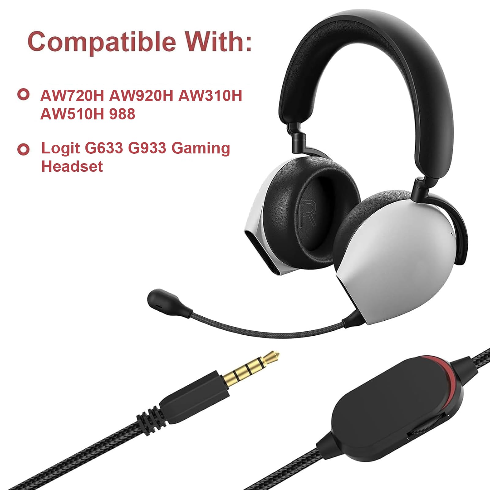 Xivip AW920H Gaming Headset Cable,Audio Aux Cable Compatible with AW920H AW720H AW310H AW510H 988 Gaming Headset, Inline Mute Volume Controller (Nylon Braided 6.5ft,Red)