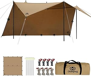 GOGlamping HENGEN+スクエアタープTC 正方形タープ ポリコットン 焚き火可 500mm耐水圧 撥水加工 遮光/遮熱/難燃 ソロキャンプ 軽量 コンパクト キャンプ アウトドア