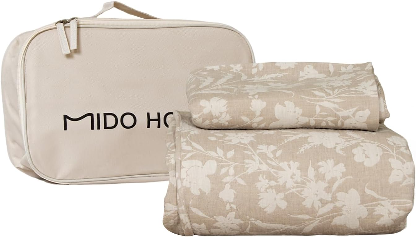 MIDO HOUSE Floral Jacquard Wave Bedding Set – 3-Piece Muslin Duvet Cover with Zipper Closure,Soft Cotton Yarn-Dyed Jacquard,Breathable & Fade-Resistant All Season