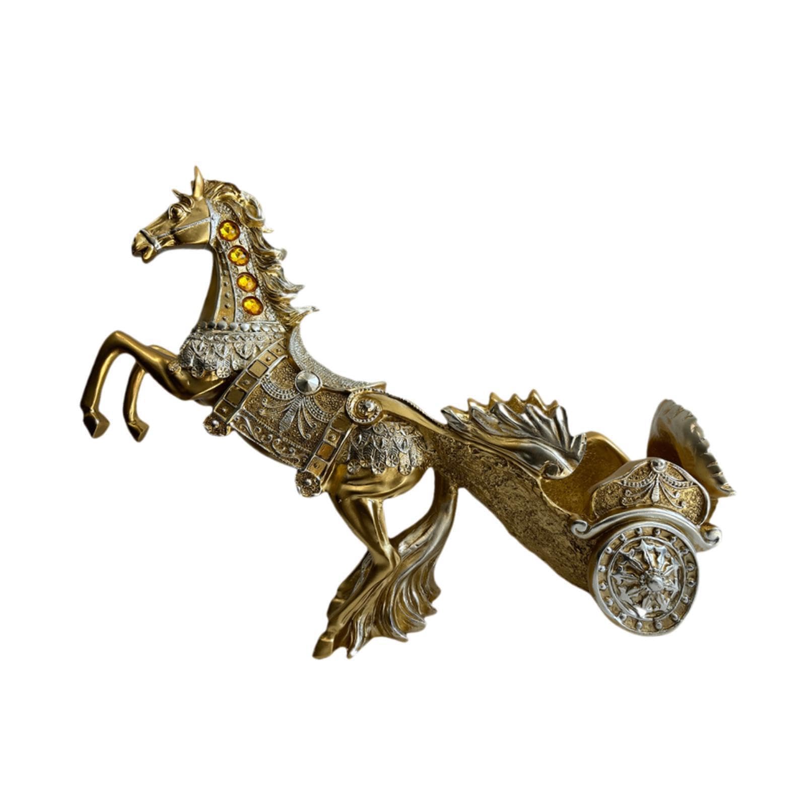 PIXZCSA Home Decor Wine Rack Elegant Animal Statue Wine Holder For Countertops Decorative Bottle Holder Bottle Rest Statue for Creative Home Decor Rack, Horse Pull cart Gold, 44x14x22m