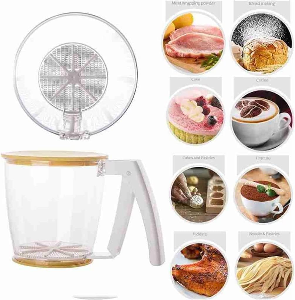 Cup Flour Sifter Strainer Plastic Sugar Powder Sieve Filter with Lid Kitchen Baking Pastry Tools