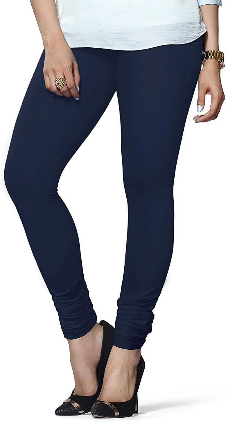 ladyline Womens Cotton Stretch Churidar Leggings | Extra Long Full Length High Waisted |Regular & Plus Size | Daily Wear Yoga Pants (PL Dark Navy Blue)