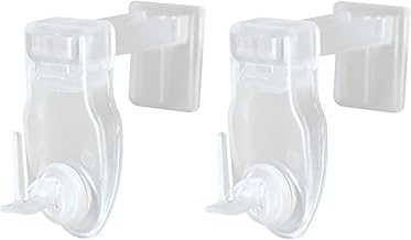 2 x Click Brackets No Drilling for Curtain Pole, No Adhesive Snap Hooks for Lightweight Curtain Rods and Net Curtains - Removable Rod Attachment for Window - Transparent