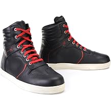 Milwaukee Leather MBM9102 Mens Black Leather with Red Shoe Lace Reinforced Street Riding Shoes w/Ankle Support