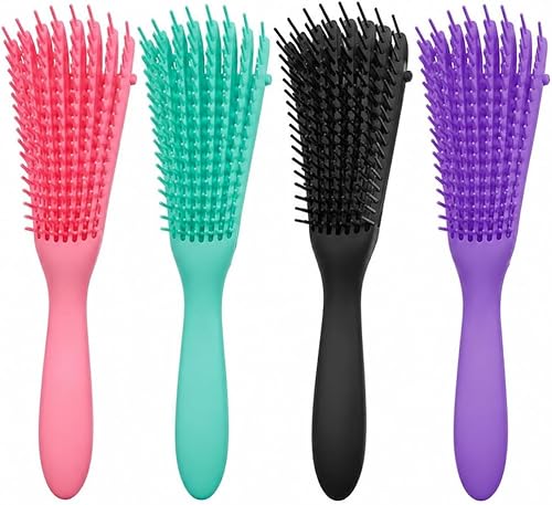 Detangling Hair Brush with Flexible Bristles, 4 Colours Afro hair Detangler | Curly & Wavy Hair, Heart-Shaped Handle, Scalp Massaging, Wet & Dry Use, Tangle-Free Styling