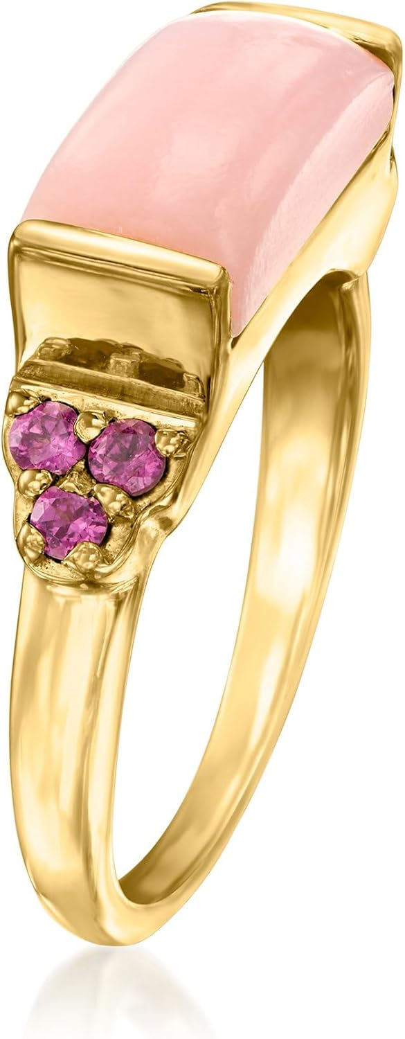 Ross-Simons Pink Opal and .20 ct. t.w. Rhodolite Garnet Ring in 18kt Gold Over Sterling