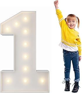 JoyBox Design 3FT Marquee Light Up Numbers Pre-Cut Frame Giant Marquee Numbers 1, Mosaic Numbers for Balloons, First 1st 21st Birthday Anniversary Decorations Party Decor