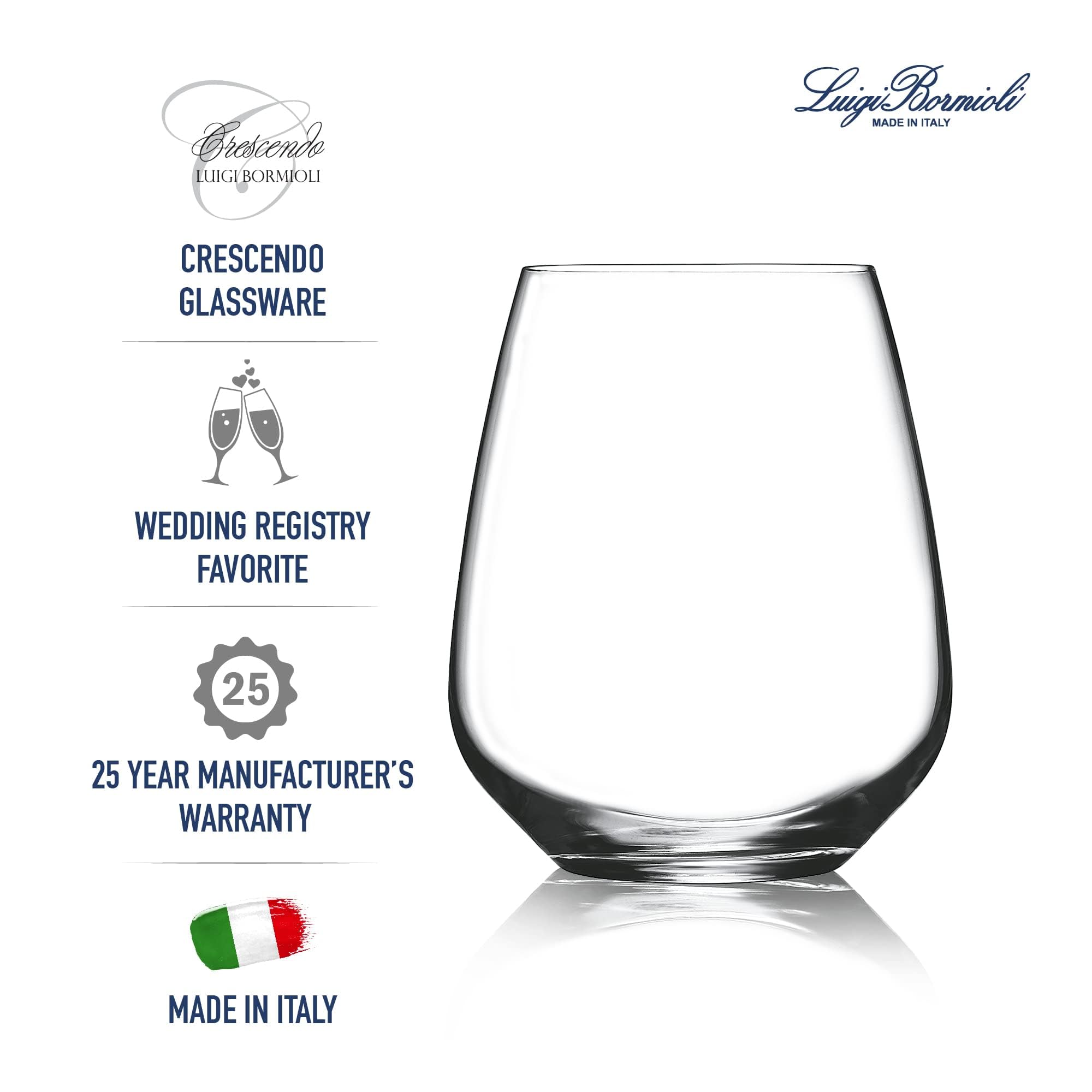 Amazon.com | Luigi Bormioli Crescendo Stemless Wine Glasses Set of 4, 23.25  oz  White Wine Tumblers for Cocktails, Water & Everyday Entertaining   Clear Glass Drinkware Essentials for Home Bars: Wine Glasses: Wine Glasses