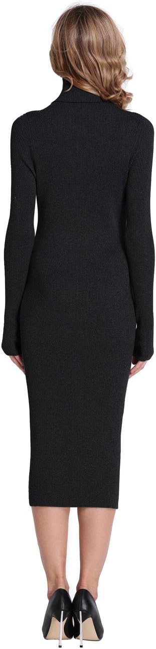 PrettyGuide Womens Long Sleeve Turtleneck Sweater Dress Slim Fit Ribbed Knit Midi Dresses - Image 2