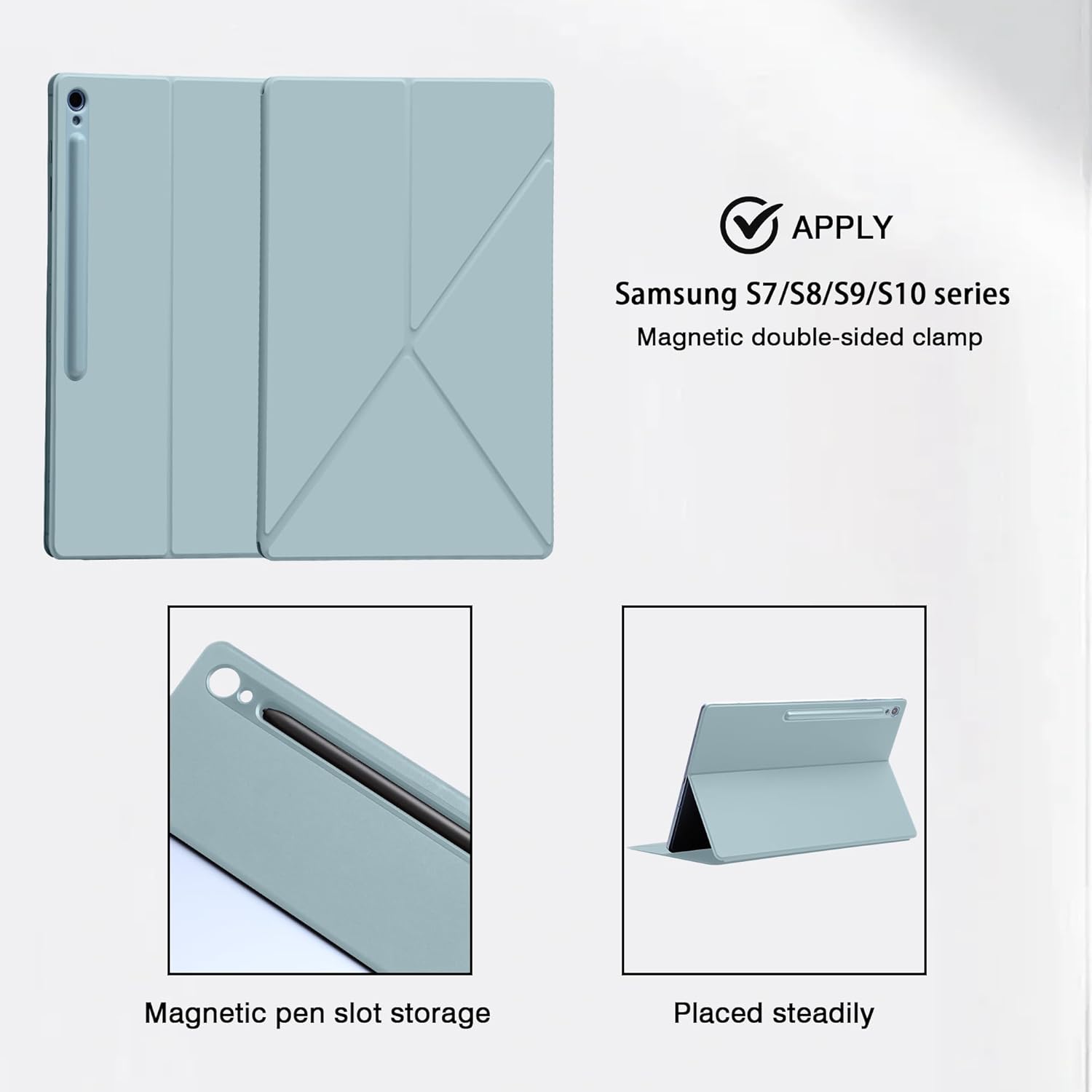 Magnetic Case for Samsung Galaxy Tab S10 FE Plus /S10 FE+ 13.1 Inch (2025) - Model SM-X626/SM-X620 Tablet with S-Pen Holder, Auto Wake/Sleep Smart Tablet Cover, Ice Blue