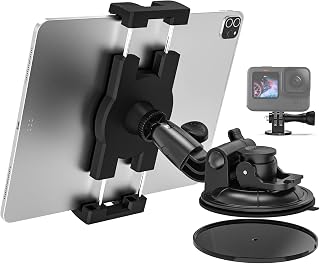 Truck Tablet Mount, Aozcu Strong Suction Cup Tablet Holder for Semi Truck/Pickup/Commercial Vehicles, Fits iPad Pro Air Mini, Galaxy Tabs Fold, More 4-12.9'' Devices, 1/4'' Screw Adapter for Camera