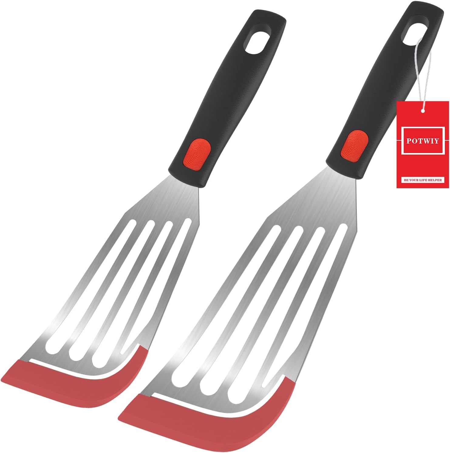 POTWIY Silicone Fish Turner Spatula Set, 12.3" & 10.6" Fish