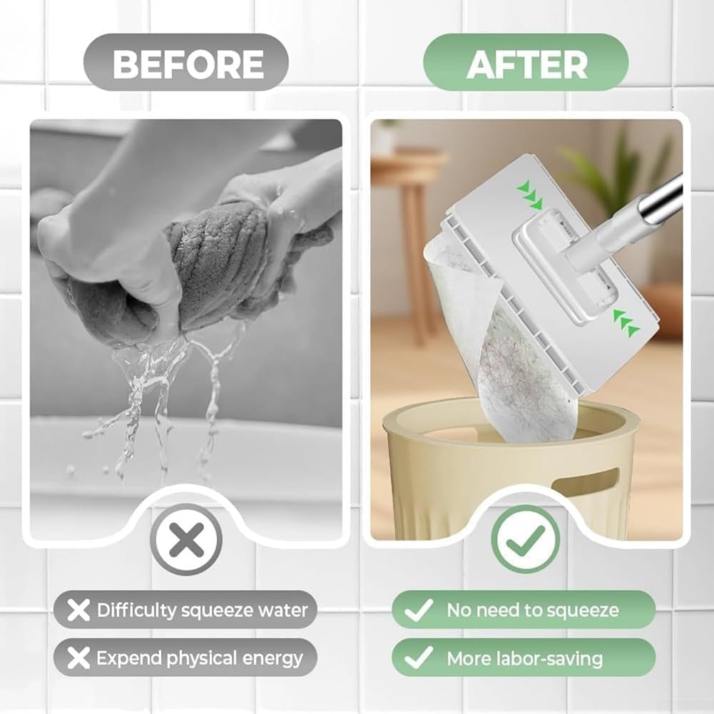 Lazy Mop - Mini fregona giratoria de 360° con toallitas húmedas desechables para piso, diseño de agarre a presión, ideal para baño, cocina y limpieza de suelos (paquete de 1)