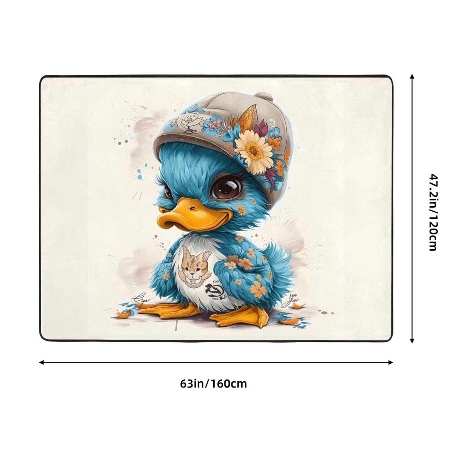 Tapis d'intérieur doux lavable pour chambre à coucher, salon – Motif tournesol mignon bleu canard 160 x 121 cm