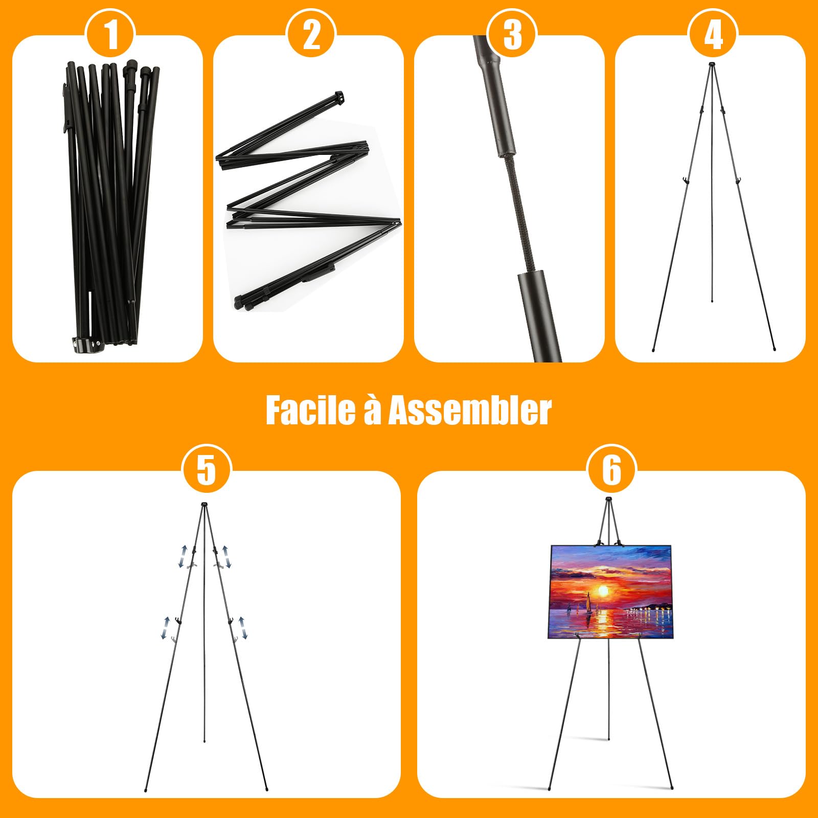 STARVAST Lot de 3 chevalets réglables pour artiste - Hauteur : 160 cm - En métal - Pliable - Pour affichage d'art, signe de mariage, peinture