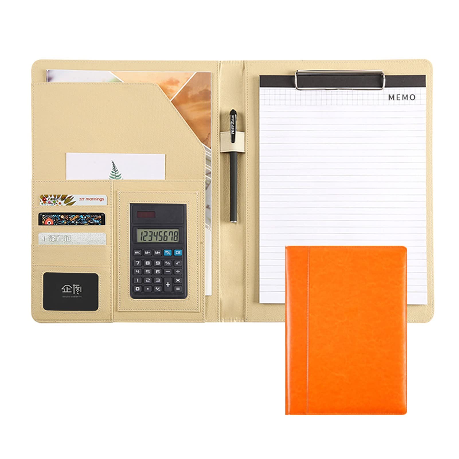 Porte documents Cuir A4 haut de gamme conférencier orange de conférence avec calculatrice