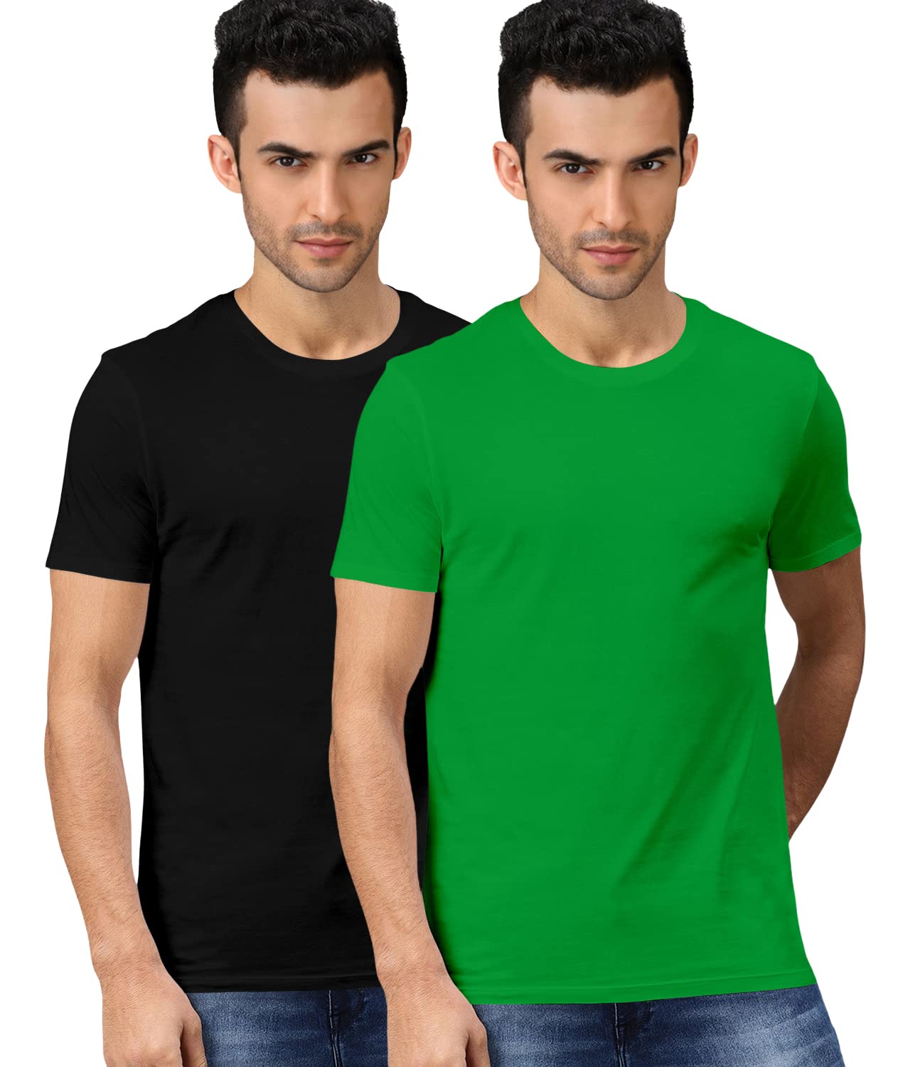Men’s Regular Fit Premium Pack of 2 Plain Round Neck Half Sleeve Cotton Black & Green Tshirts. Festive,Offer,Discount,Sale,Trending Tees and Tshirts.(Multicolor_X-Small)