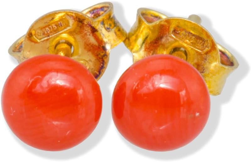 Italian Corallium Rubrum Button Earrings 5mm - Genuine Mediterranean Red Coral