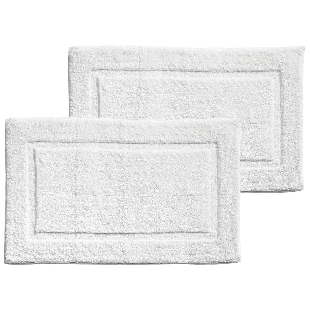 mDesign Soft 100% Cotton Luxury Hotel-Style Rectangular Spa Mat Rug, Plush Water Absorbent, Decorative Border - for Bathroom Vanity, Bathtub/Shower - Machine Washable - 2 Pack - White