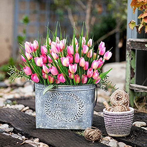 Guagb 8 Bundles Outdoor Artificial Tulips Fake Flowers Uv Resistant Faux Plastic Greenery Shrubs Plants For Home Outside Garden Porch Window Farmhouse Decor (Light Pink) #TOP2