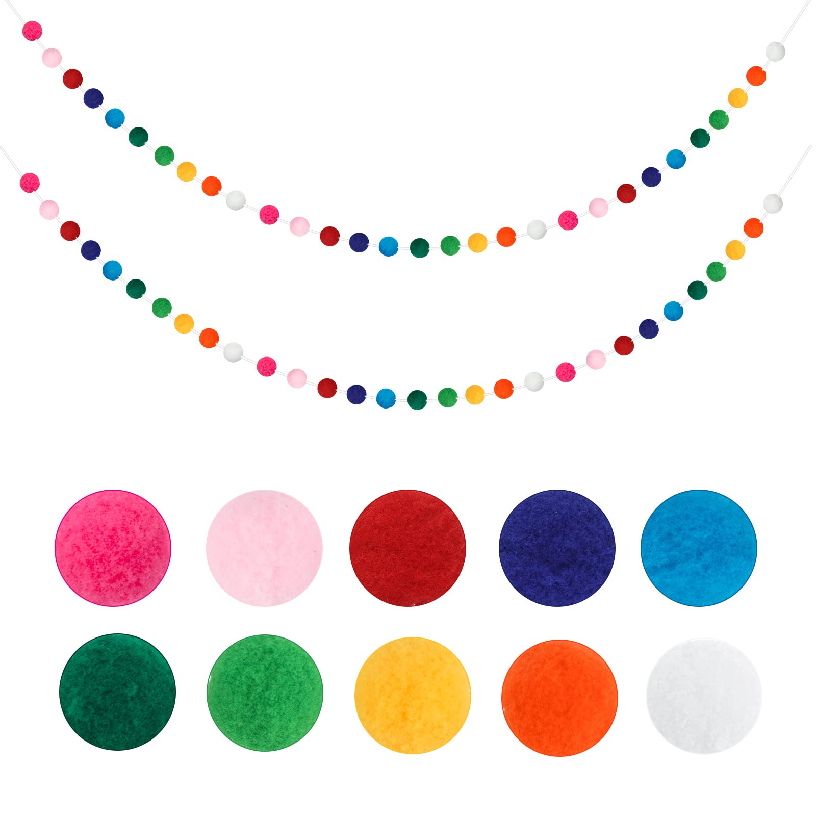 JijAcraft Felt Pom Pom Garlands: 2PCS Rainbow Felt Ball Garlands with 60 Balls, 5M Colorful Pom Pom Garland for Birthday Party Nursery Kids Room Christmas Tree Decoration
