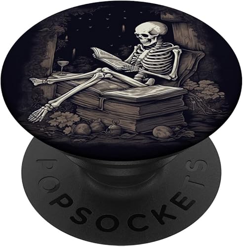 Bibliotecario esqueleto gótico gótico gótico amante de la lectura de libros PopSockets intercambiables PopGrip