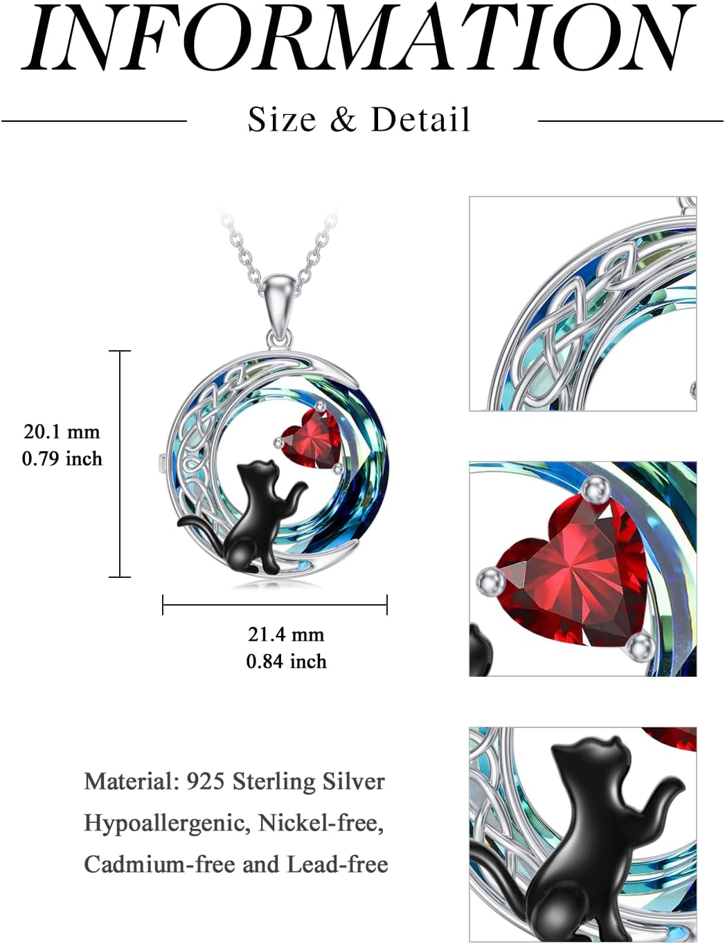 TOUPOP Cat Gifts for Cats Lovers 925 Sterling Silver Black Cat Necklace Celtic Moon Birthstone Jewelry for Women Valentines Day Birthday Gifts for Her - Image 8