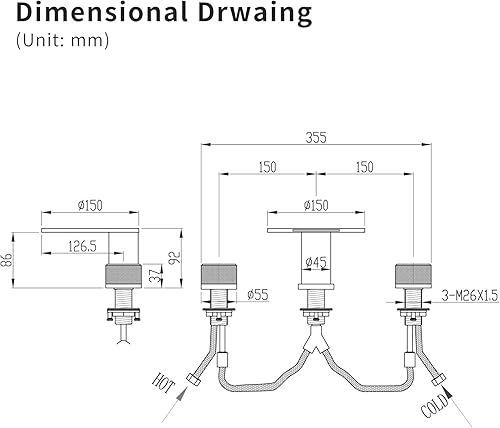 Miniatura 7 de TapLong Grifo de baño en cascada de níquel cepillado, grifo para fregadero de baño, grifo de baño generalizado de latón macizo de 3 agujeros con