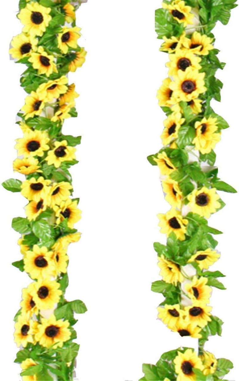 eazyhurry 8.5 Feet Artificial Sunflower Garland Silk Vine Fake Flowers for Hanging Wedding Garland Home Kitchen Garden Decoration (2 pcs)