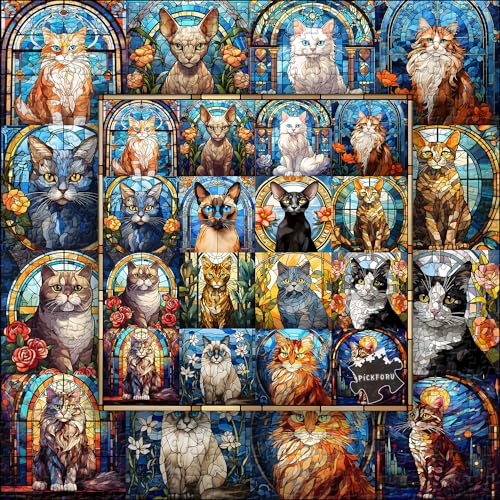 Stained Glass Puzzle Cat Puzzles for Adults 1000 Pieces, Colorful Kitty Kitten Collage Puzzles 1000 Pieces, Hard Difficult Impossible Challenging Jigsaw Puzzles for Adults by PICKFORU - Image 6
