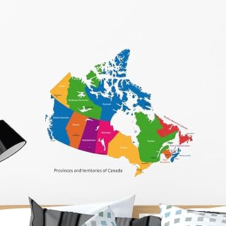 Wallmonkeys Colorful Canada Map with Provinces Wall Decal Peel and Stick Graphic WM332327 (24 in W x 21 in H)