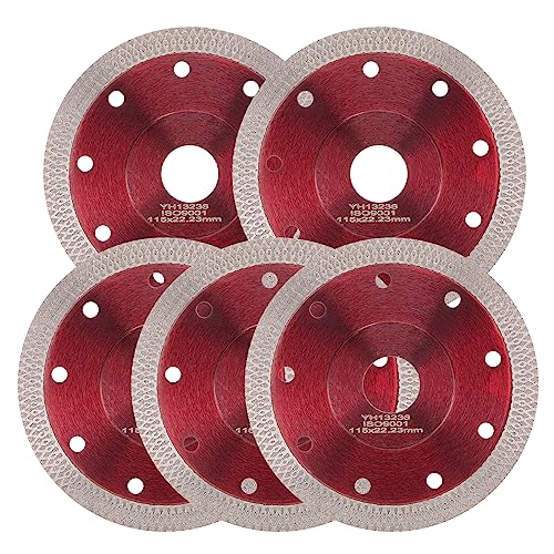 Harfington 5Pcs 4.5" Diamond Saw Blade Thin Cutting Wheel With X-Teeth Edge For Cutting Ceramic, Porcelain Tiles, Brick, And Concrete, 7/8" Arbor, Red #TOP30