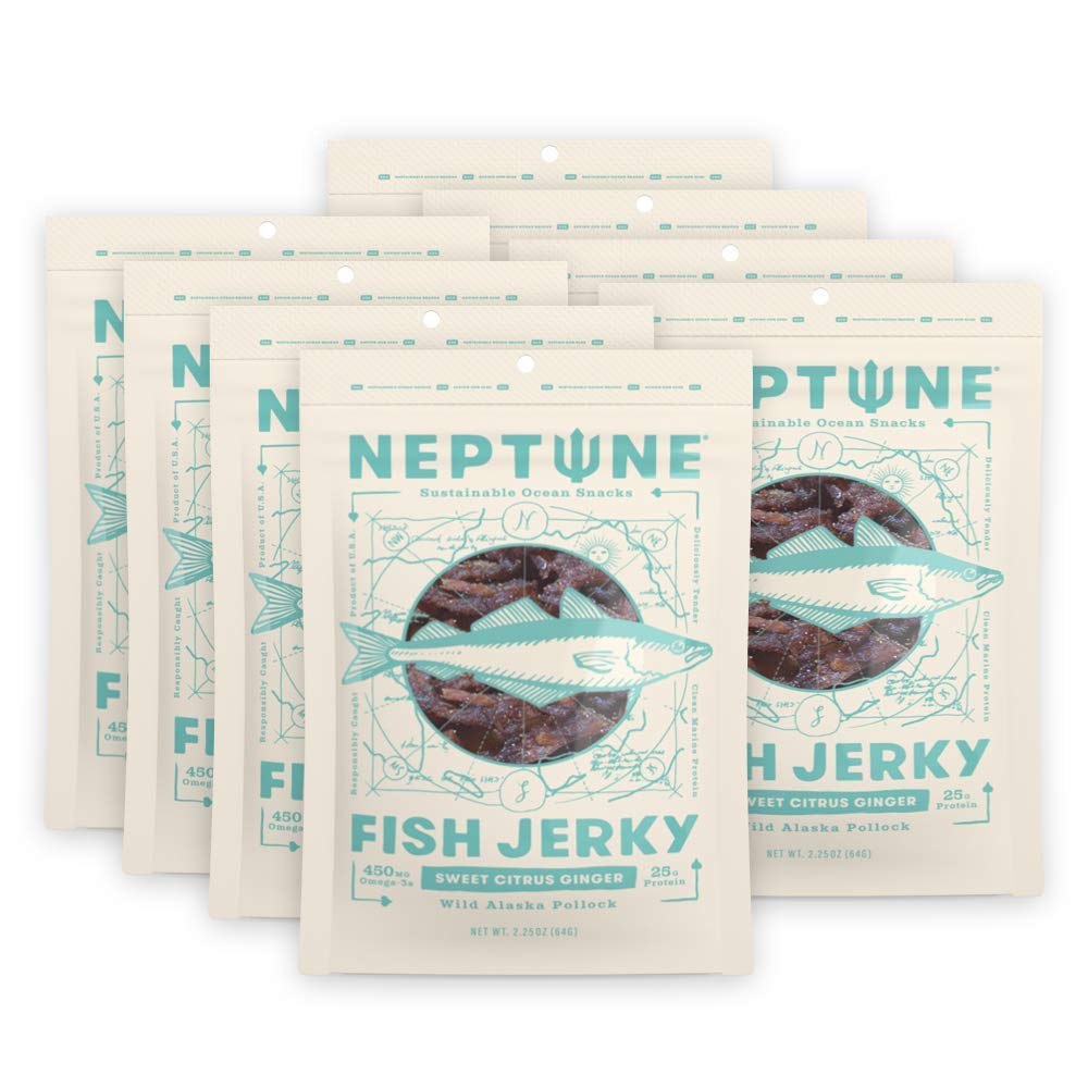 Wild Alaska Pollock Fish Jerky Sweet Citrus Ginger 8Pack