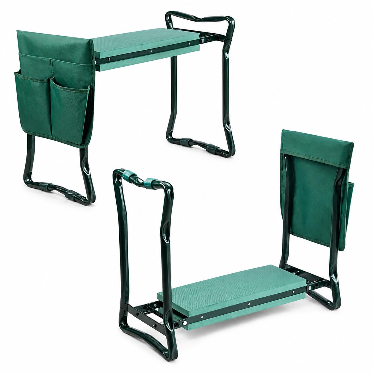 AufuN Repose-genoux 2 en 1 pour le jardinage - Avec coussin en mousse EVA rembourré - Pliable - Pour travailler autour de la maison et du jardin - Jusqu'à 150 kg - Avec 2 sacs de travail - 60 x 50 x