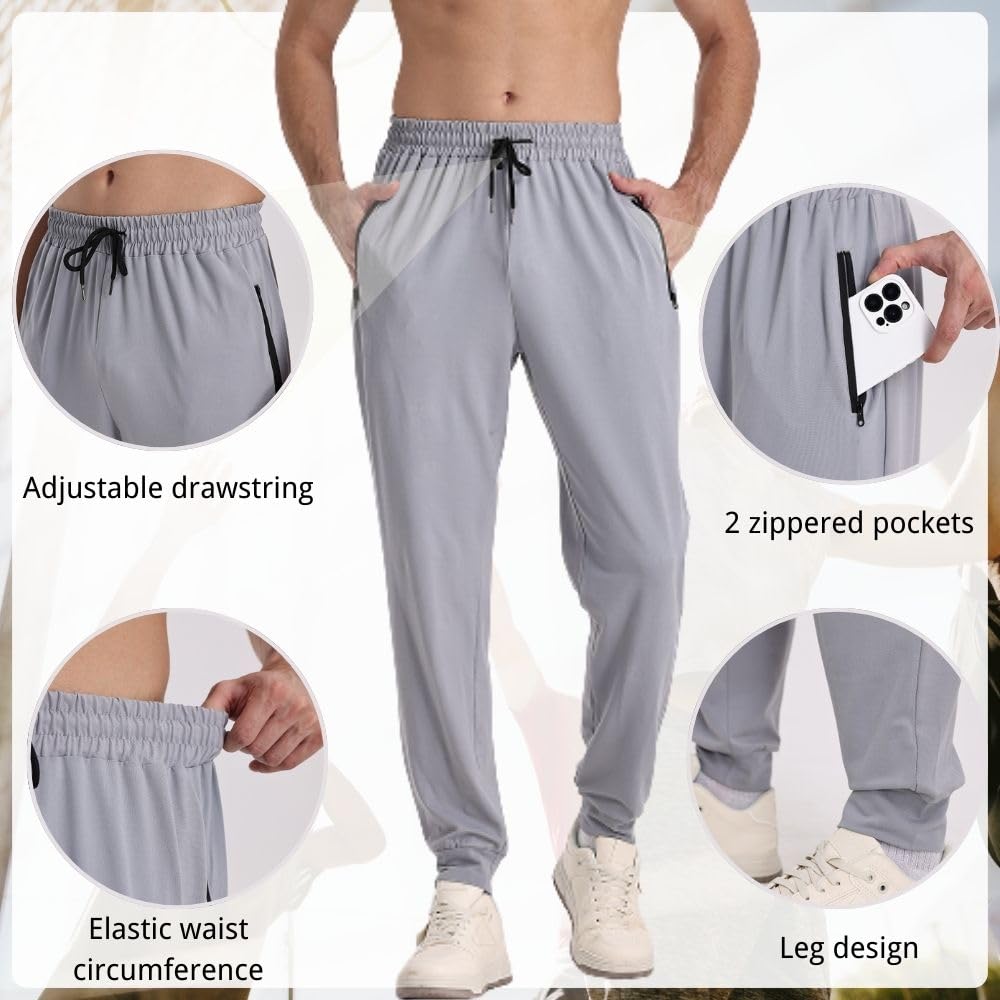 Pack de 3 pantalones de chándal atléticos para hombre, con bolsillos con cremallera, para correr y hacer ejercicio