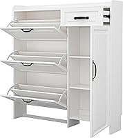 Vista 7 de Shoe Cabinet for Entryway, Freestanding Shoe Storage Cabinet with 3 Flip Drawers and Side Cabinet, Narrow Shoe Rack Organizer with Adjustable