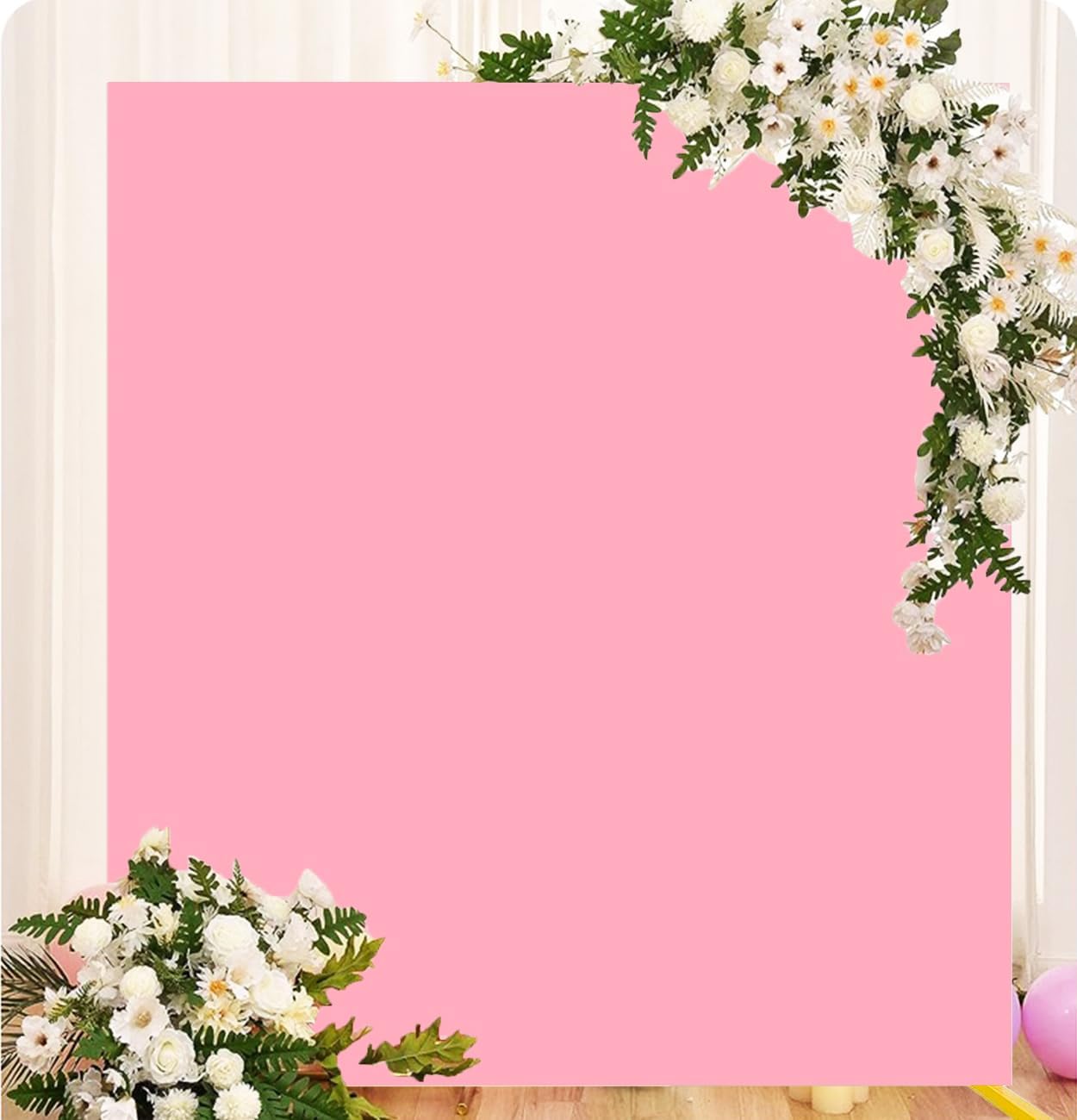 SINSSOWL 6.6 x 6.6フィート 正方形背景カバー ピンク 長方形 アーチカバー フィット ウェディング スパンデックス